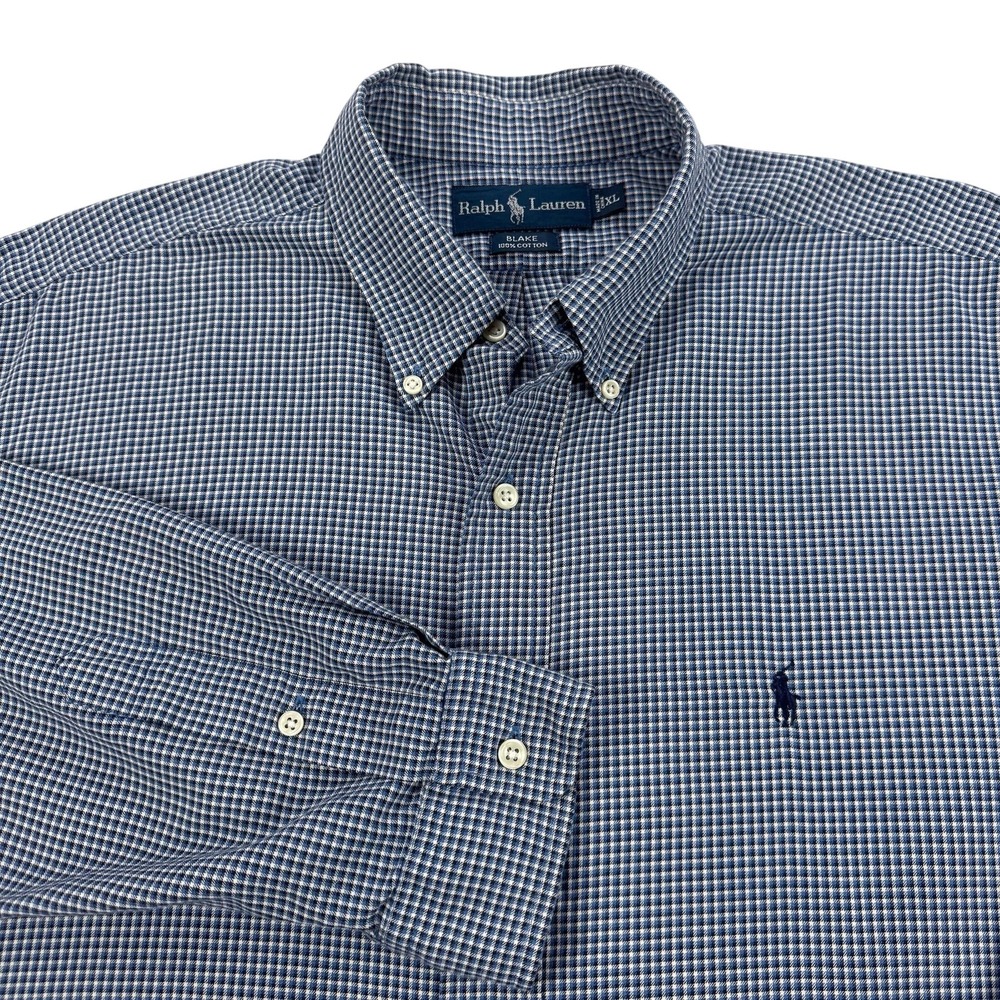 Ralph Lauren Shirt Mens XL Blue Check Blake Cotton Button Down Pony Logo Casual